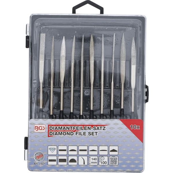 BGS Technic Diamond Hole File Set | bent | 140 x 3 mm | 10 pcs. BGS Technic Diamond Hole File Set | bent | 140 x 3 mm | 10 pcs.