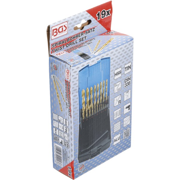 BGS Technic Twist Drill Set | HSS | titanium nitrated | 1 - 10 mm | 19 pcs. BGS Technic Twist Drill Set | HSS | titanium nitrated | 1 - 10 mm | 19 pcs.