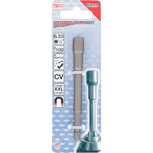 BGS Technic Socket, Hexagon, extra long | for electric drills | 6.3 mm (1/4 BGS Technic Socket, Hexagon, extra long | for electric drills | 6.3 mm (1/4