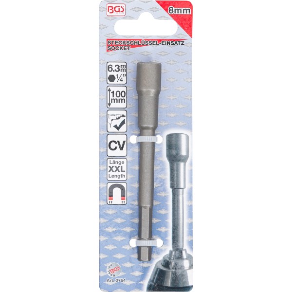 BGS Technic Socket, Hexagon, extra long | for electric drills | 6.3 mm (1/4 BGS Technic Socket, Hexagon, extra long | for electric drills | 6.3 mm (1/4