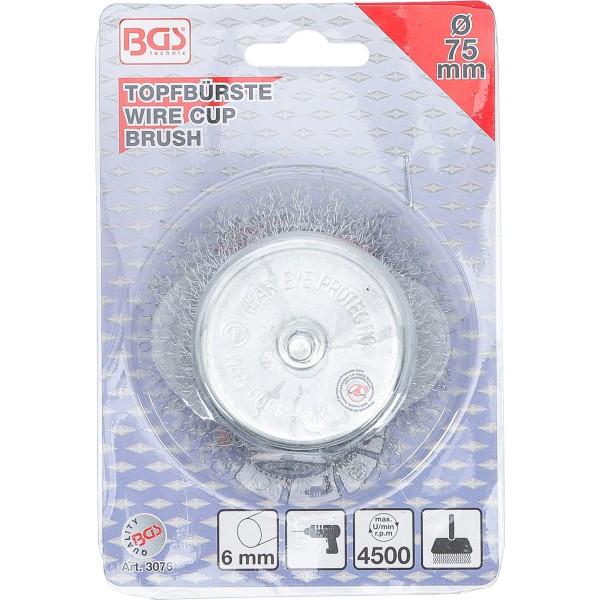BGS Technic Wire Cup Brush | 6 mm Shaft | ~ 75 mm BGS Technic Wire Cup Brush | 6 mm Shaft | ~ 75 mm