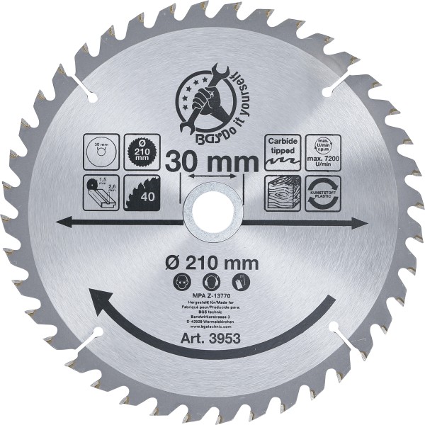 BGS Technic Carbide Tipped Circular Saw Blade | ~ 210 x 30 x 2.6 mm | 40 teeth BGS Technic Carbide Tipped Circular Saw Blade | ~ 210 x 30 x 2.6 mm | 40 teeth