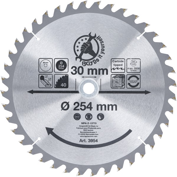 BGS Technic Carbide Tipped Circular Saw Blade | ~ 254 x 30 x 3.2 mm | 40 teeth BGS Technic Carbide Tipped Circular Saw Blade | ~ 254 x 30 x 3.2 mm | 40 teeth