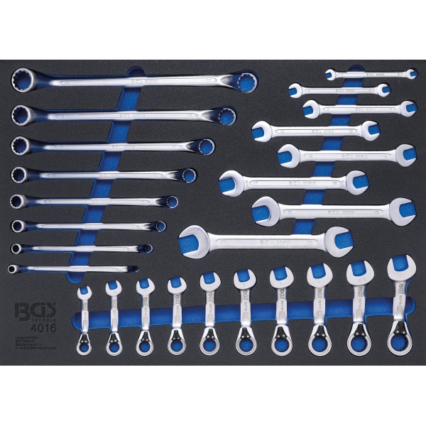 BGS Technic Tool Tray 3/3: Double Open End Spanner, Double Ring Spanner, Ratchet Wrench | 26 pcs. BGS Technic Tool Tray 3/3: Double Open End Spanner, Double Ring Spanner, Ratchet Wrench | 26 pcs.