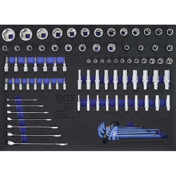 BGS Technic Tool Tray 3/3: Sockets / Combination Spanners | Inch Sizes | 90 pcs. BGS Technic Tool Tray 3/3: Sockets / Combination Spanners | Inch Sizes | 90 pcs.