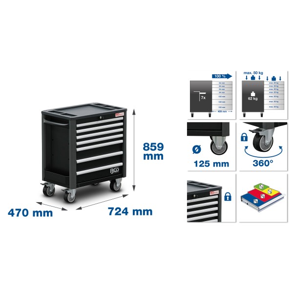 BGS Technic Workshop Trolley | 7 Drawers | extra low total Height | empty BGS Technic Workshop Trolley | 7 Drawers | extra low total Height | empty