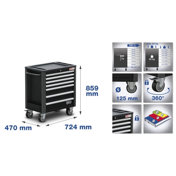 BGS Technic Workshop Trolley | 7 Drawers | extra low total Height | with 209 Tools BGS Technic Workshop Trolley | 7 Drawers | extra low total Height | with 209 Tools