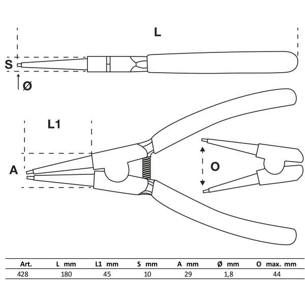BGS Technic Circlip Pliers | straight | for outside Circlips | 180 mm BGS Technic Circlip Pliers | straight | for outside Circlips | 180 mm