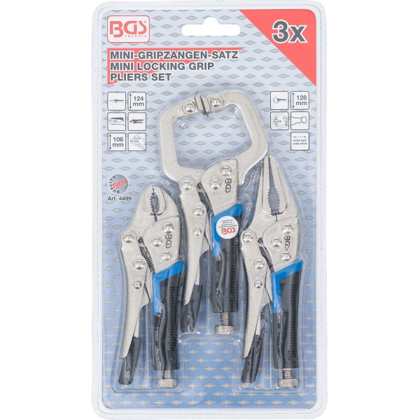 BGS Technic Mini Locking Grip Pliers Set | 3 pcs. BGS Technic Mini Locking Grip Pliers Set | 3 pcs.