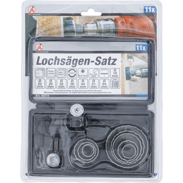 BGS Technic Hole Saw Set | Ø 19 - 64 mm | depth 24 mm | 11 pcs. BGS Technic Hole Saw Set | Ø 19 - 64 mm | depth 24 mm | 11 pcs.