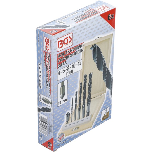 BGS Technic Wood Crown and Milling Drill Set | 4 - 12 mm | 6 pcs. BGS Technic Wood Crown and Milling Drill Set | 4 - 12 mm | 6 pcs.