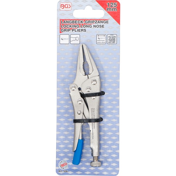 BGS Technic Locking Long Nose Grip Pliers | extra short | 125 mm BGS Technic Locking Long Nose Grip Pliers | extra short | 125 mm
