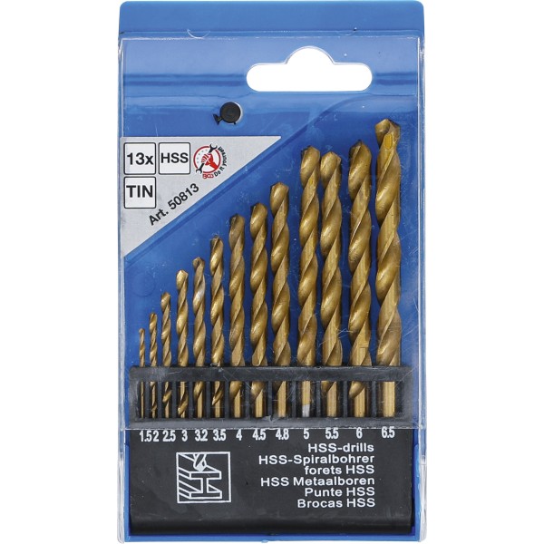 BGS Technic HSS Twist Drill Set | 1.5 - 6.5 mm | titanium coated | 13 pcs. BGS Technic HSS Twist Drill Set | 1.5 - 6.5 mm | titanium coated | 13 pcs.