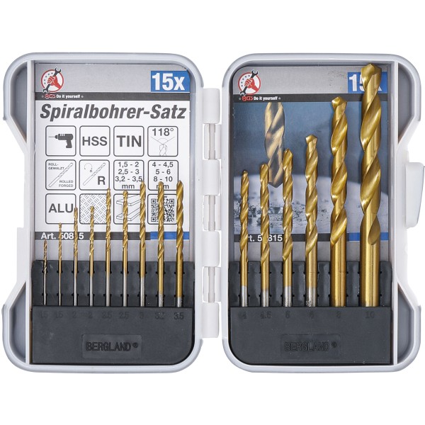 BGS Technic HSS Twist Drill Set | titanium nitrated | 1.5 - 10 mm | 15 pcs. BGS Technic HSS Twist Drill Set | titanium nitrated | 1.5 - 10 mm | 15 pcs.