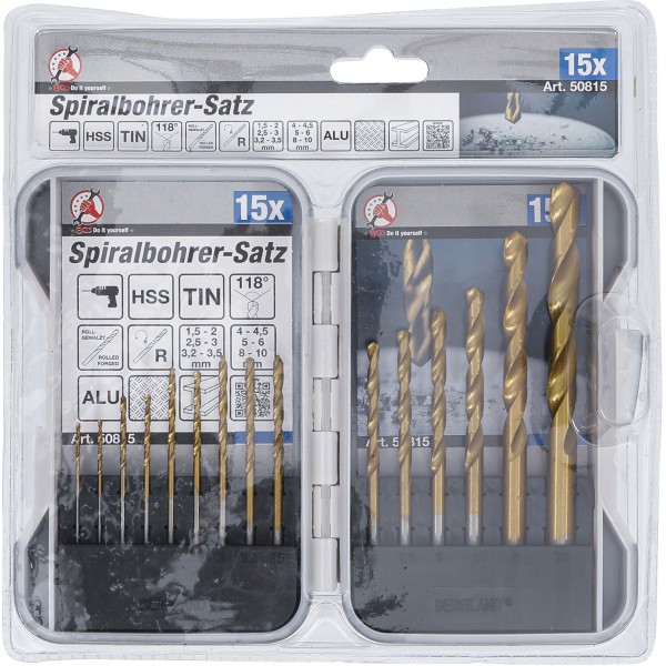 BGS Technic HSS Twist Drill Set | titanium nitrated | 1.5 - 10 mm | 15 pcs. BGS Technic HSS Twist Drill Set | titanium nitrated | 1.5 - 10 mm | 15 pcs.