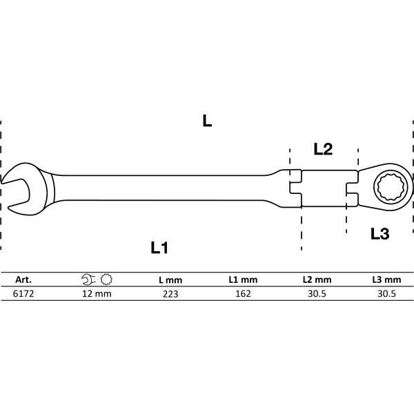 BGS Technic Double-Joint Ratchet Combination Wrench | adjustable | 12 mm BGS Technic Double-Joint Ratchet Combination Wrench | adjustable | 12 mm