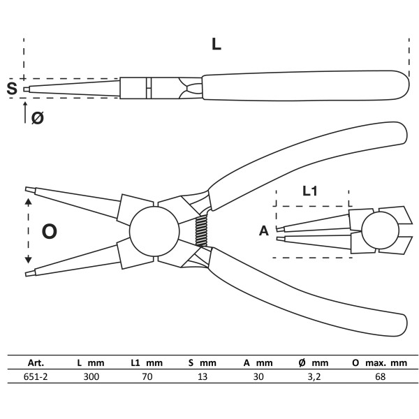 BGS Technic Circlip Pliers | straight | for inside Circlips | 300 mm BGS Technic Circlip Pliers | straight | for inside Circlips | 300 mm
