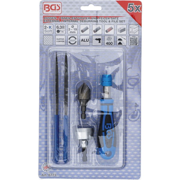 BGS Technic Outer / Inner Deburring Tool & File Set | 5 pcs. BGS Technic Outer / Inner Deburring Tool & File Set | 5 pcs.
