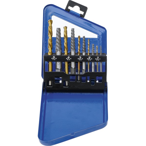 BGS Technic Screw Extractor & Left Cutting Drill Set | HSS | titanium nitrated | 2 - 7.5 mm | 10 pcs. BGS Technic Screw Extractor & Left Cutting Drill Set | HSS | titanium nitrated | 2 - 7.5 mm | 10 pcs.