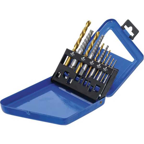 BGS Technic Screw Extractor & Left Cutting Drill Set | HSS | titanium nitrated | 2 - 7.5 mm | 10 pcs. BGS Technic Screw Extractor & Left Cutting Drill Set | HSS | titanium nitrated | 2 - 7.5 mm | 10 pcs.