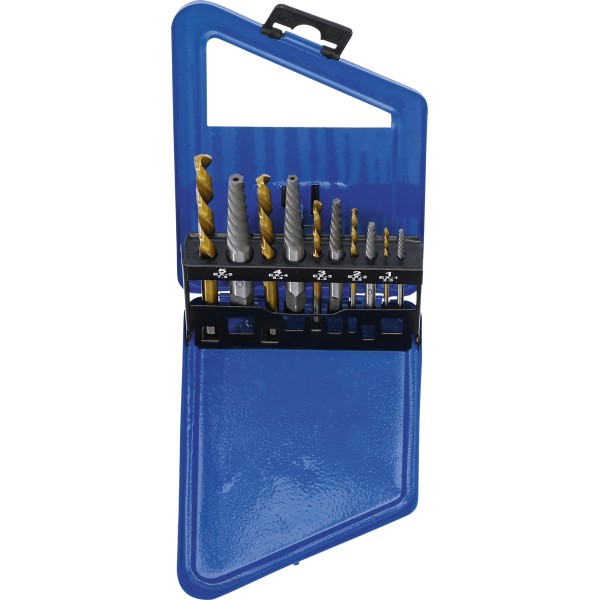 BGS Technic Screw Extractor & Left Cutting Drill Set | HSS | titanium nitrated | 2 - 7.5 mm | 10 pcs. BGS Technic Screw Extractor & Left Cutting Drill Set | HSS | titanium nitrated | 2 - 7.5 mm | 10 pcs.