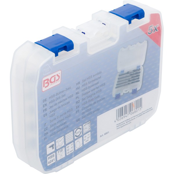 BGS Technic HSS Drill Set | 10 - 11 - 12 - 13 - 15 mm | 5 pcs. BGS Technic HSS Drill Set | 10 - 11 - 12 - 13 - 15 mm | 5 pcs.