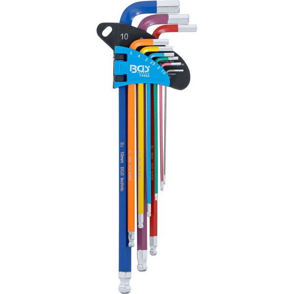BGS Technic L-Type Wrench Set | Multicolour | extra long | internal Hexagon, internal Hexagon with Ball Head 1.5 - 10 mm | 9 pcs. BGS Technic L-Type Wrench Set | Multicolour | extra long | internal Hexagon, internal Hexagon with Ball Head 1.5 - 10 mm | 9 pcs.