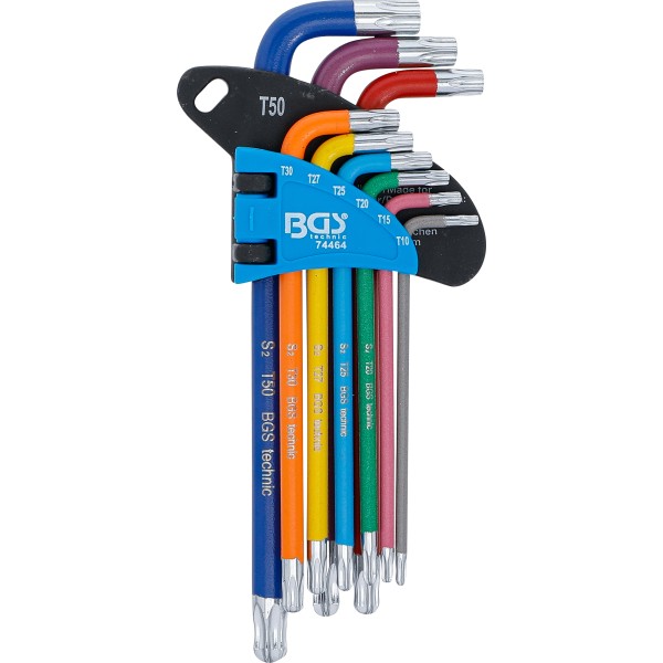 BGS Technic L-Type Wrench Set | Multicolour | T-Star tamperproof (for Torx) with Ball Head T10 - T50 | 9 pcs. BGS Technic L-Type Wrench Set | Multicolour | T-Star tamperproof (for Torx) with Ball Head T10 - T50 | 9 pcs.