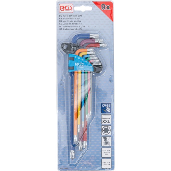 BGS Technic L-Type Wrench Set | Multicolour | extra long | T-Star (for Torx) with Ball Head T10 - T50 | 9 pcs. BGS Technic L-Type Wrench Set | Multicolour | extra long | T-Star (for Torx) with Ball Head T10 - T50 | 9 pcs.