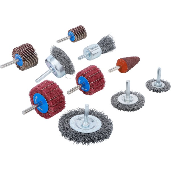 BGS Technic Wire Brush and Abrasive Flap Wheel Set | 10 pcs. BGS Technic Wire Brush and Abrasive Flap Wheel Set | 10 pcs.