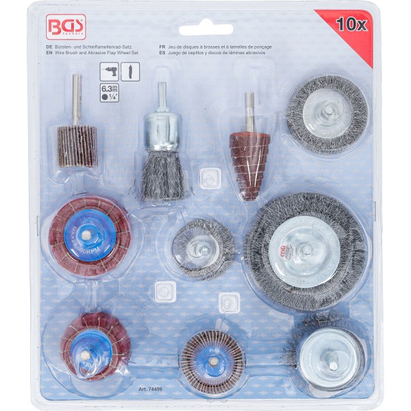 BGS Technic Wire Brush and Abrasive Flap Wheel Set | 10 pcs. BGS Technic Wire Brush and Abrasive Flap Wheel Set | 10 pcs.