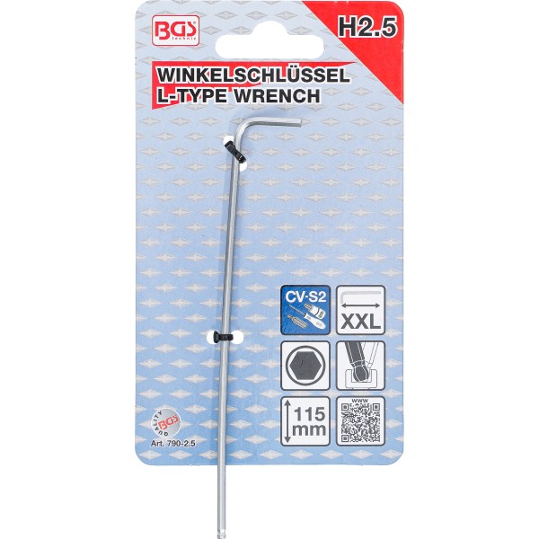 BGS Technic L-Type Wrench | extra long | internal Hexagon / internal Hexagon with Ball Head 2.5 mm BGS Technic L-Type Wrench | extra long | internal Hexagon / internal Hexagon with Ball Head 2.5 mm
