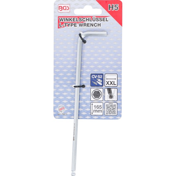 BGS Technic L-Type Wrench | extra long | internal Hexagon / internal Hexagon with Ball Head 5 mm BGS Technic L-Type Wrench | extra long | internal Hexagon / internal Hexagon with Ball Head 5 mm
