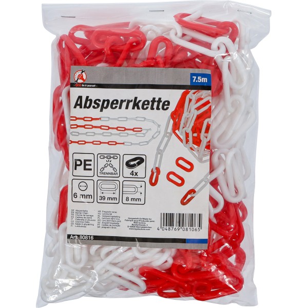 BGS Technic Barrier Chain | red / white | 4 Snap Hooks | Plastic | 7.5 m BGS Technic Barrier Chain | red / white | 4 Snap Hooks | Plastic | 7.5 m