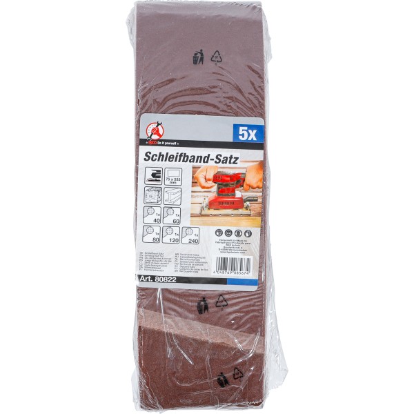 BGS Technic Grinding Belt Set | for Belt Grinder | 75 x 533 mm | K 40 - 60 - 80 - 120 - 240 | 5 pcs. BGS Technic Grinding Belt Set | for Belt Grinder | 75 x 533 mm | K 40 - 60 - 80 - 120 - 240 | 5 pcs.