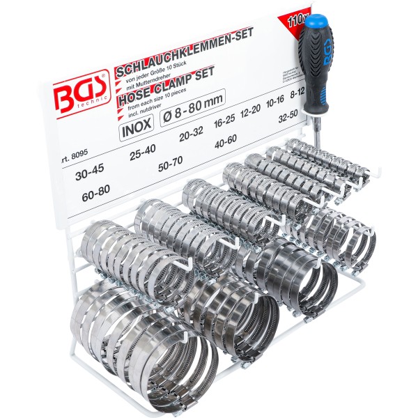 BGS Technic Hose Clamp Set | Stainless | on Display Board | 111 pcs. BGS Technic Hose Clamp Set | Stainless | on Display Board | 111 pcs.