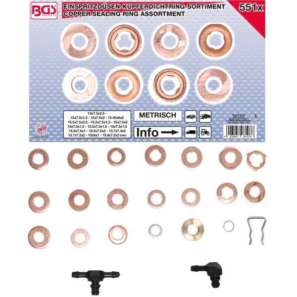 BGS Technic Injector Copper Ring Assortment | 551 pcs. BGS Technic Injector Copper Ring Assortment | 551 pcs.
