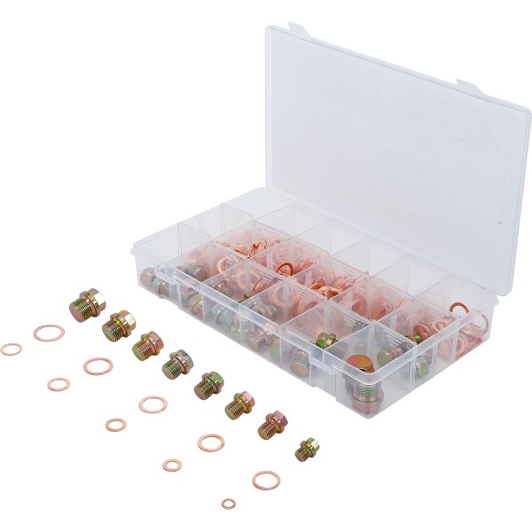 BGS Technic Oil Drain Plug Screws and Copper Seal Ring Assortment | 534 pcs. BGS Technic Oil Drain Plug Screws and Copper Seal Ring Assortment | 534 pcs.