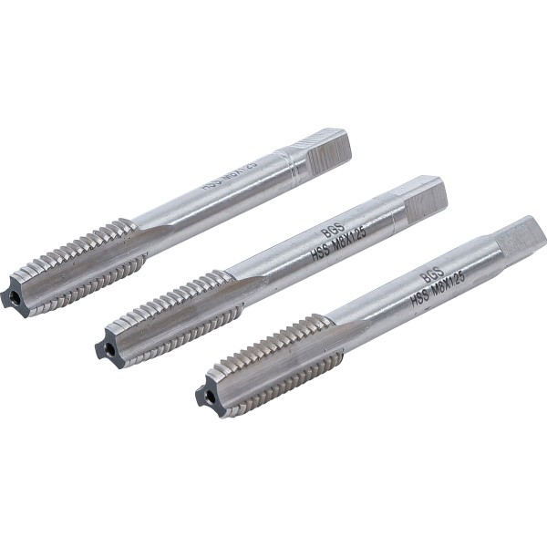 BGS Technic Tap Set | Starter. Plug. Bottoming Tap | HSS-G | M8 x 1.25 | 3 pcs. BGS Technic Tap Set | Starter. Plug. Bottoming Tap | HSS-G | M8 x 1.25 | 3 pcs.