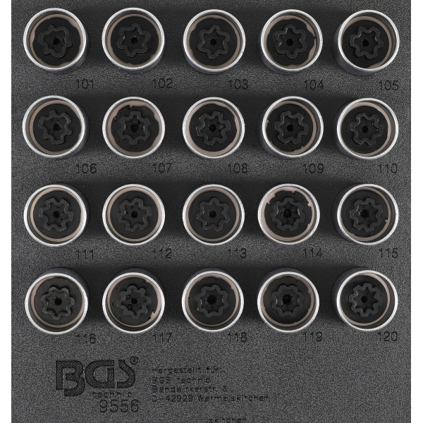 BGS Technic Tool Tray 1/6: Rim Lock Socket Set for Opel / Vauxhall (Version A) | 20 pcs. BGS Technic Tool Tray 1/6: Rim Lock Socket Set for Opel / Vauxhall (Version A) | 20 pcs.