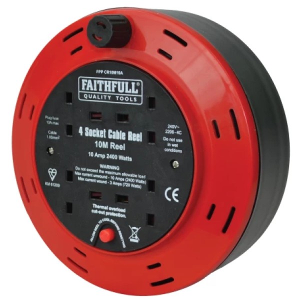 Faithfull Power Plus Cable Reel 240 Volt 10 Metre 10 Amp 4 Socket Faithfull Power Plus Cable Reel 240 Volt 10 Metre 10 Amp 4 Socket