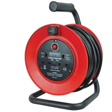 Faithfull Power Plus Open Drum Cable Reel 240 Volt 25 Metre 13 Amp 2 Socket