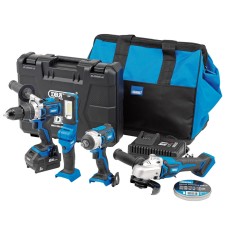 Draper D20 20V Workshop Kit - 4 Piece (+1 x 3Ah Batteries, 1 x 4Ah Battery, Charger and Bag)