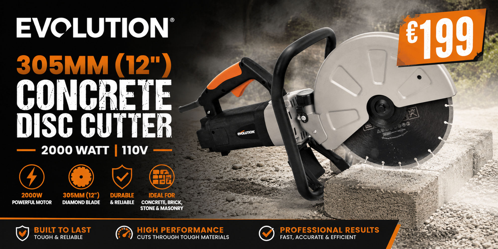 Evolution 305mm (12") Concrete Disc Cutter 2000 Watt 110v
