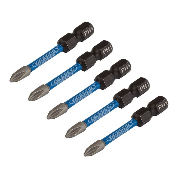 Draper EXPERT No. 1 x 50mm Cross Slot/PH Type Impact Screwdriver Bits - 1/4" Hex (Pack of 5) Draper EXPERT No. 1 x 50mm Cross Slot/PH Type Impact Screwdriver Bits - 1/4" Hex (Pack of 5)