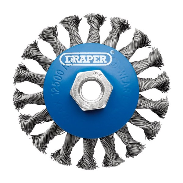 Draper 100mm Steel Bevelled Twist-Knot Wire Wheel Brush - M14 Draper 100mm Steel Bevelled Twist-Knot Wire Wheel Brush - M14