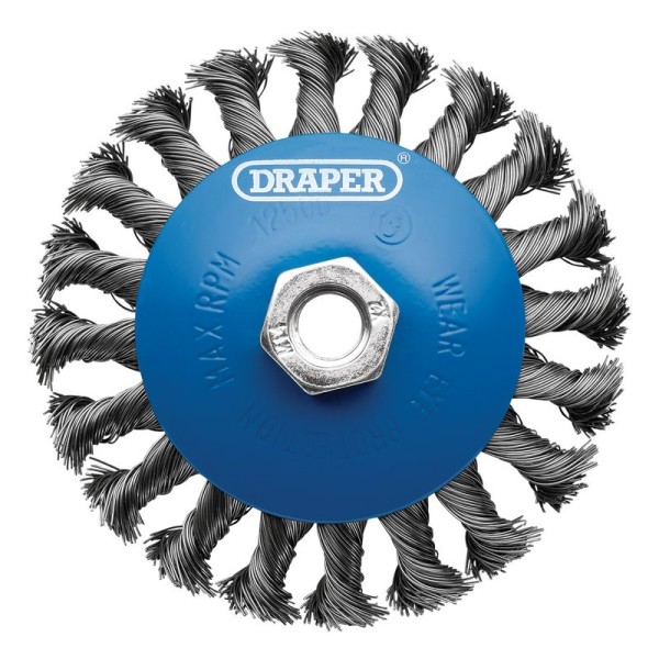 Draper 115mm Steel Bevelled Twist-Knot Wire Wheel Brush - M14 Draper 115mm Steel Bevelled Twist-Knot Wire Wheel Brush - M14
