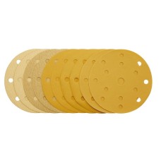 Draper 150mm Gold Sanding Discs with Hook & Loop Assorted Grit - 120g, 180g, 240g, 320g, 400g - 15 Dust Extraction Holes (Pack of 10)