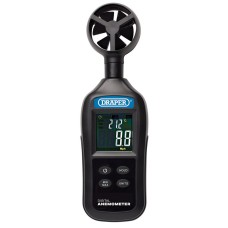 Draper Handheld Digital Anemometer - Wind Speed And Temperature Meter, 0.4-30m/s And -20 To +70℃