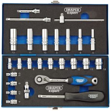 Draper EXPERT 1/4" Sq. Dr. Metric Socket Set In Metal Case (26 Piece)